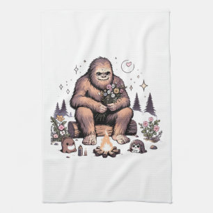 Sasquatch hält Blumen Geschirrtuch