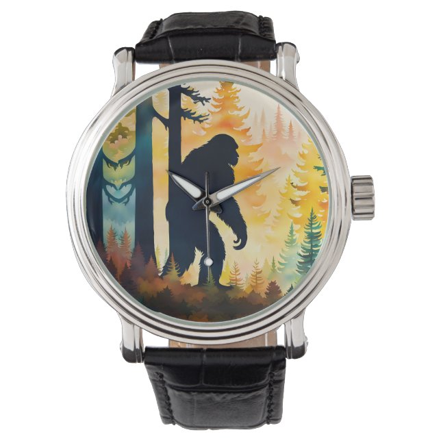 Sasquatch Herbstlandschaft Sonnenuntergang Armbanduhr (Vorderseite)