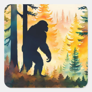 Sasquatch Herbstlandschaft Sonnenuntergang Quadratischer Aufkleber