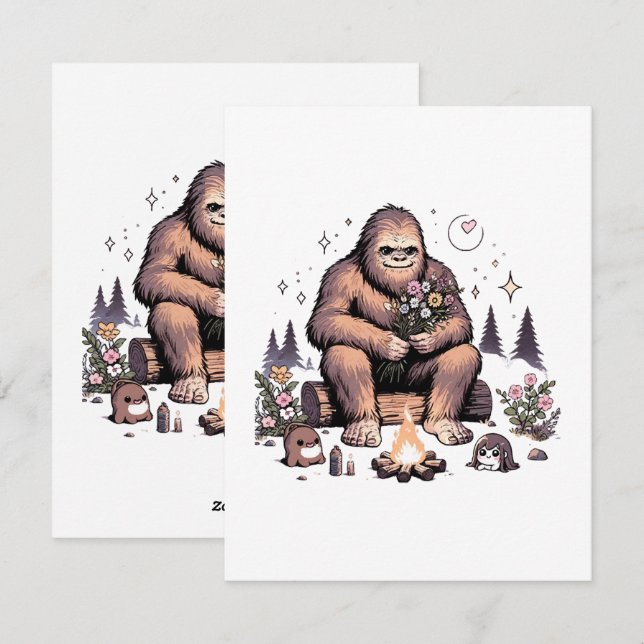 Sasquatch Holding-Blume Feiertagskarte (Vorne/Hinten)