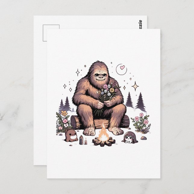 Sasquatch Holding-Blume Postkarte (Vorne/Hinten)