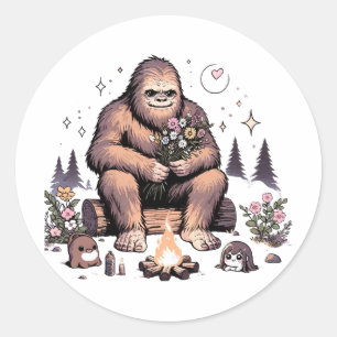 Sasquatch Holding-Blume Runder Aufkleber