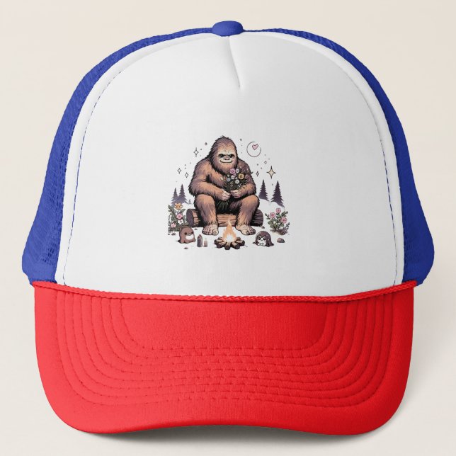 Sasquatch Holding-Blume Truckerkappe (Vorderseite)