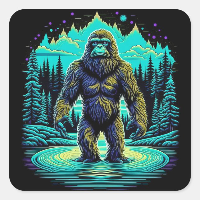 Sasquatch im Wald Ai Art Quadratischer Aufkleber (Vorderseite)