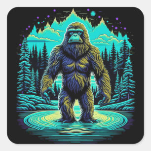 Sasquatch im Wald Ai-Kunst Quadratischer Aufkleber