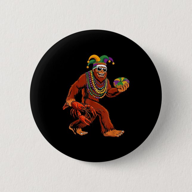 Sasquatch Mardi Gras Bigfoot Parade Beads King Cak Button (Vorderseite)