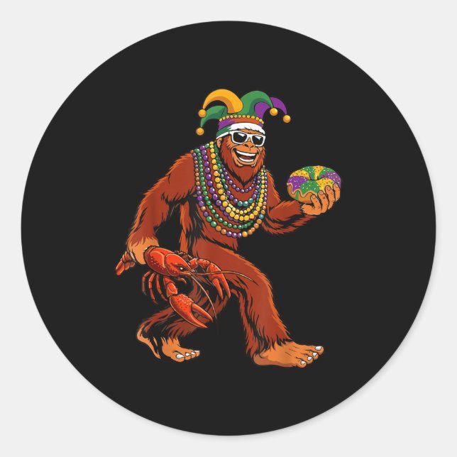 Sasquatch Mardi Gras Bigfoot Parade Beads King Cak Runder Aufkleber (Vorderseite)