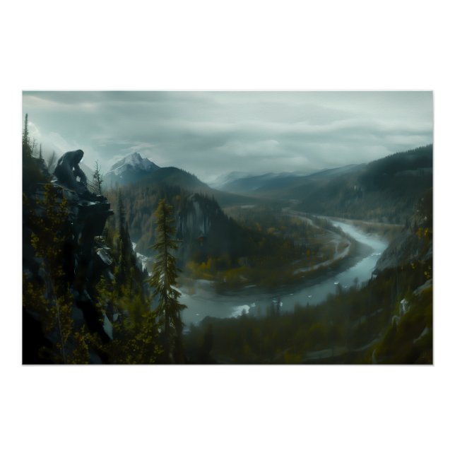 Sasquatch mit Blick auf ein Plakatpapier (Semi-Gla Poster (Vorderseite)