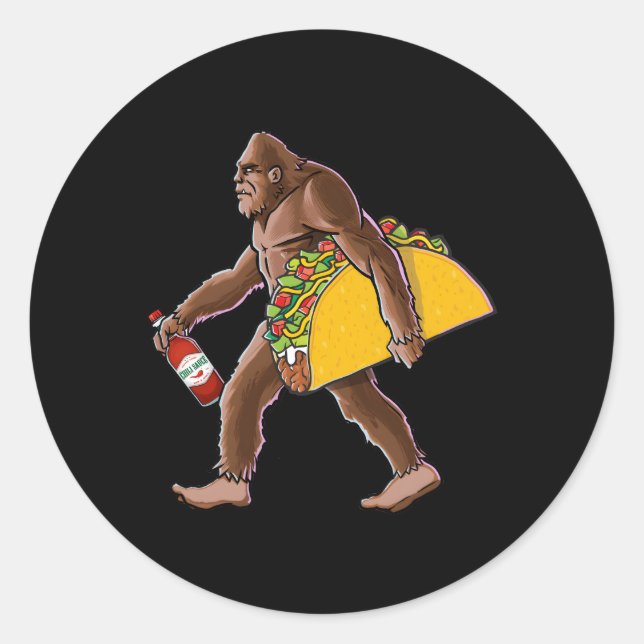 Sasquatch mit einem Taco und einer Flasche heißer  Runder Aufkleber (Vorderseite)