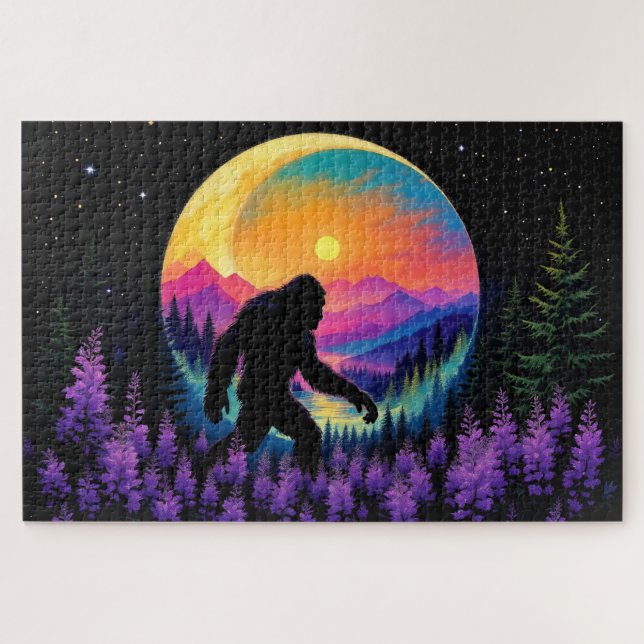 Sasquatch Rainbow Mountain Moon Wall Clock (Horizontal)