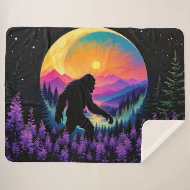 Sasquatch Rainbow Mountain Moon Wall Clock Sherpadecke (Vorderseite (Horizontal))