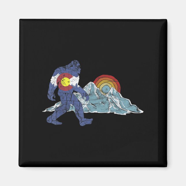 Sasquatch Retro State Flag Colorado Rocky Mountain Magnet (Vorne)