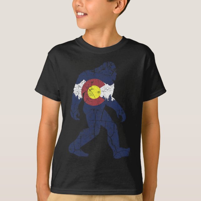 Sasquatch Retro State Flag Colorado Rocky Mountain T-Shirt (Vorderseite)