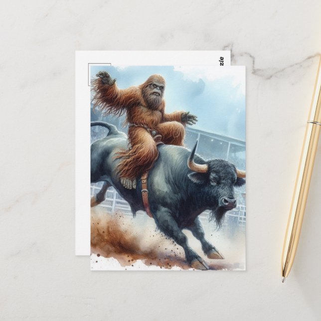 Sasquatch Rides Bull Postkarte (Vorderseite/Rückseite Beispiel)