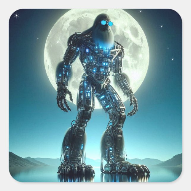 Sasquatch Robot Quadratischer Aufkleber (Vorderseite)