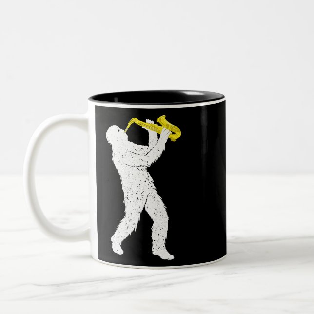 Sasquatch Saxophone Player Saxophonist Jazzbrass Zweifarbige Tasse (Links)