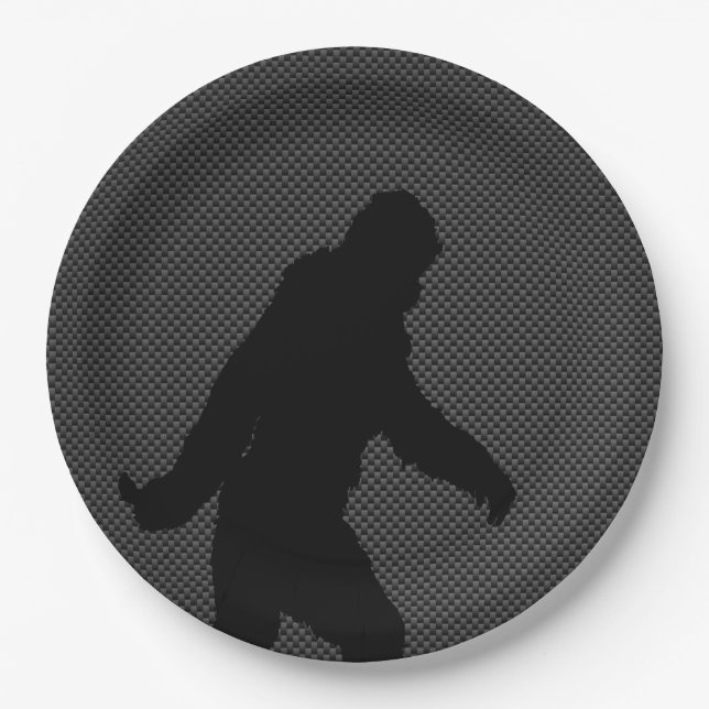 Sasquatch Silhouette auf Kohlenstoff-Faser-Druck Pappteller (Vorderseite)