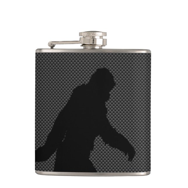 Sasquatch Silhouette auf Kohlenstoff-Faserdekor Flachmann (Vorderseite)
