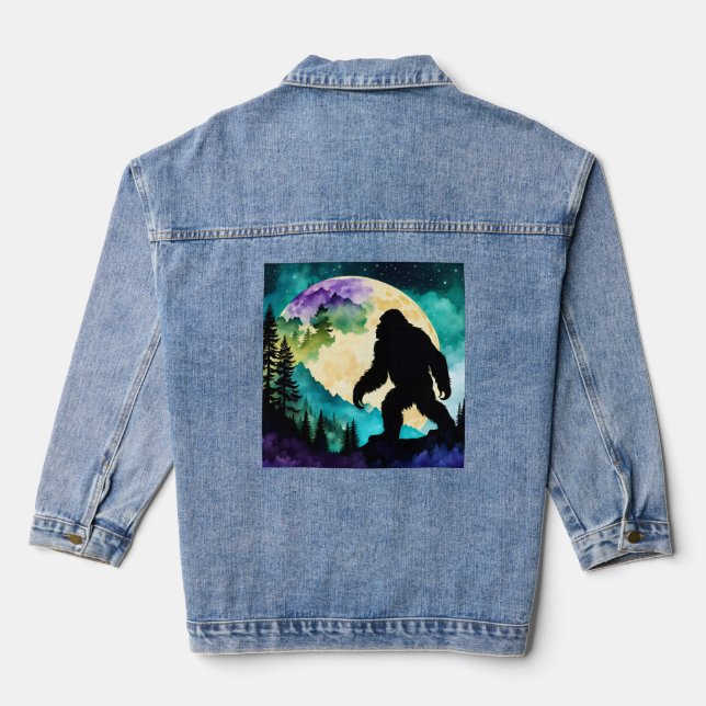 Sasquatch Silhouette Wandern auf dem Monte-Moon Jeansjacke (Rückseite)