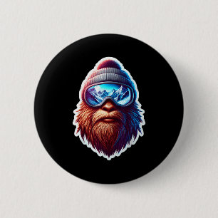 Sasquatch Skifahren Schnee Big-Foot Skifahrer groß Button