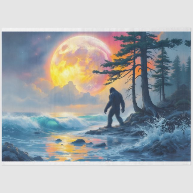 Sasquatch Standing on an Ocean Shore Seidenpapier (Vorderseite)