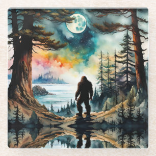 Sasquatch Stehend unter Mondlicht Glasuntersetzer