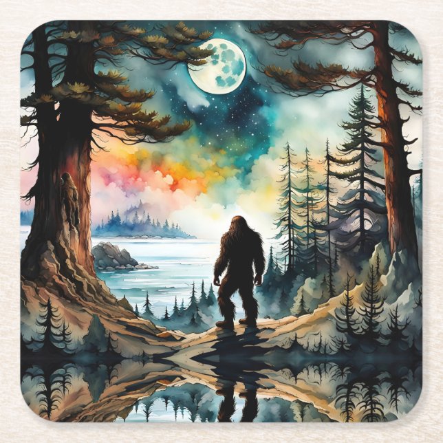 Sasquatch Stehend unter Mondlicht Rechteckiger Pappuntersetzer (Vorderseite)