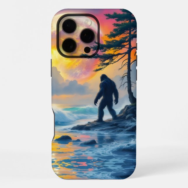 Sasquatch steht an einer Meeresküste iPhone 16 Pro Max Hülle (Rückseite)