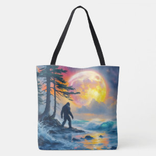 Sasquatch steht an einer Meeresküste Tasche