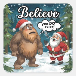 Sasquatch trifft Weihnachtsmann Ich glaube lustige Quadratischer Aufkleber