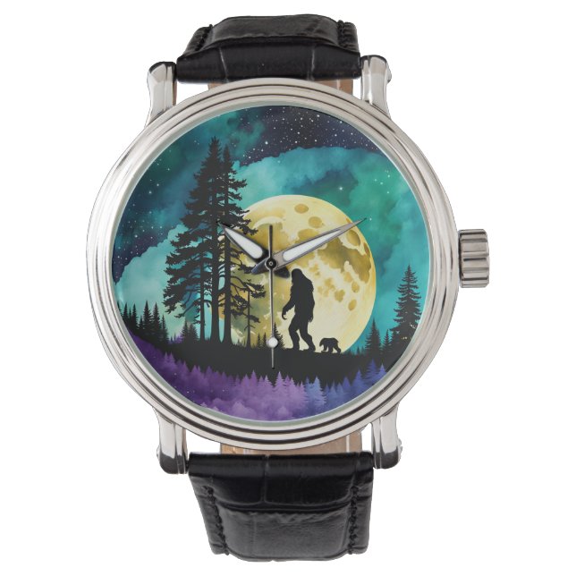 Sasquatch und Bär auf dem Berg Armbanduhr (Vorderseite)
