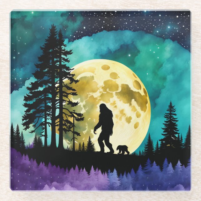 Sasquatch und Bär auf dem Berg Glasuntersetzer (Vorderseite)