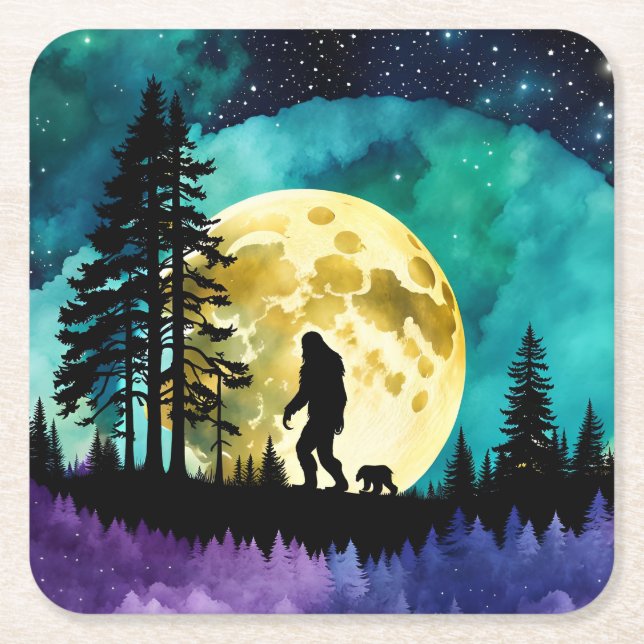 Sasquatch und Bär auf dem Berg *personalisieren* Rechteckiger Pappuntersetzer (Vorderseite)