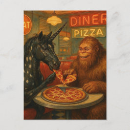 Sasquatch und ein Einhorn Appaloosa essen Pizza Postkarte