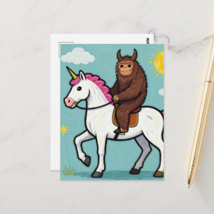 Sasquatch und ein Einhorn Postkarte