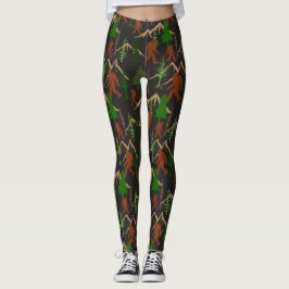 Sasquatch und Waldbäume Bigfoot Gemustert Leggings