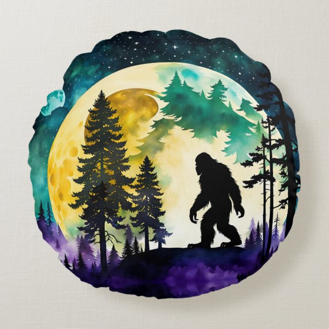Sasquatch Vollmond auf dem Berg Rundes Kissen (Vorderseite)