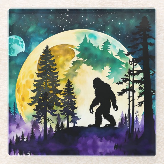 Sasquatch Vollmond Glasuntersetzer (Vorderseite)