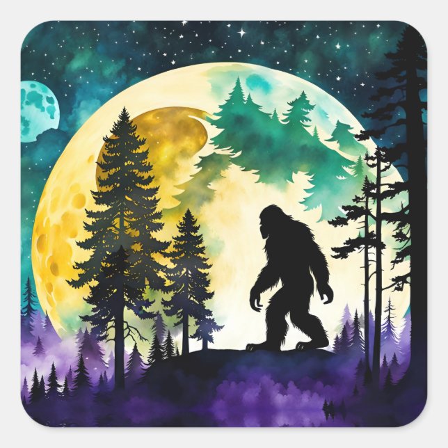 Sasquatch Vollmond Quadratischer Aufkleber (Vorderseite)