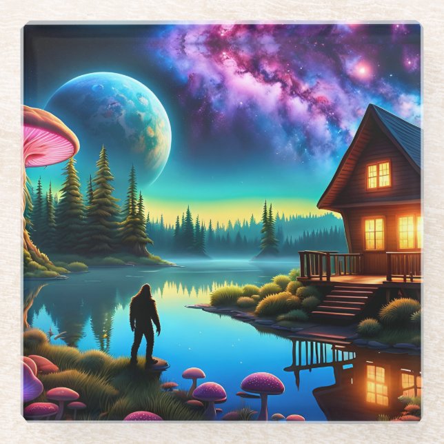 Sasquatch Watching Nebel auf einem fernen Planeten Glasuntersetzer (Vorderseite)