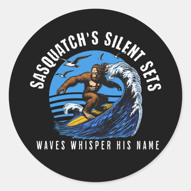 Sasquatch's leise Sets surfen Bigfoot Black Runder Aufkleber (Vorderseite)