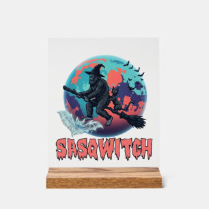 Sasqwitch Bigfoot Hexen Besen Schwarze Katze Mond Acrylschild