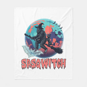 Sasqwitch Bigfoot Hexen Besen Schwarze Katze Mond Fleecedecke