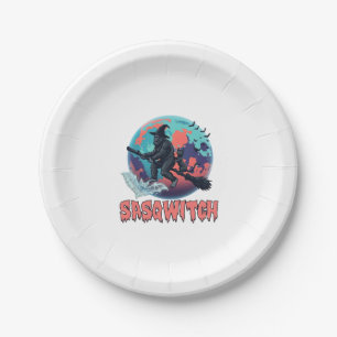 Sasqwitch Bigfoot Hexen Besen Schwarze Katze Mond Pappteller