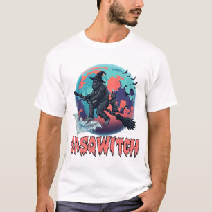 Sasqwitch Bigfoot Hexen Besen Schwarze Katze Mond  T-Shirt
