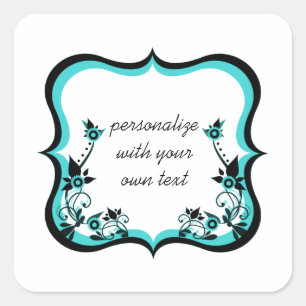 Sassal Floral Frame Stickers Carré, Turquoise