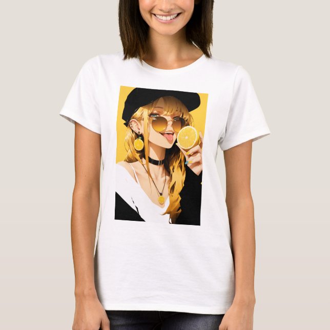 Sassy Anime Girl with Lemon T-Shirt (Vorderseite)