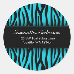 Sassy Aquamarin Blue Zebra Custom Address Label Runder Aufkleber
