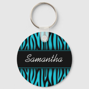 Sassy Aquamarin Blue Zebra Personalisiert Schlüsselanhänger