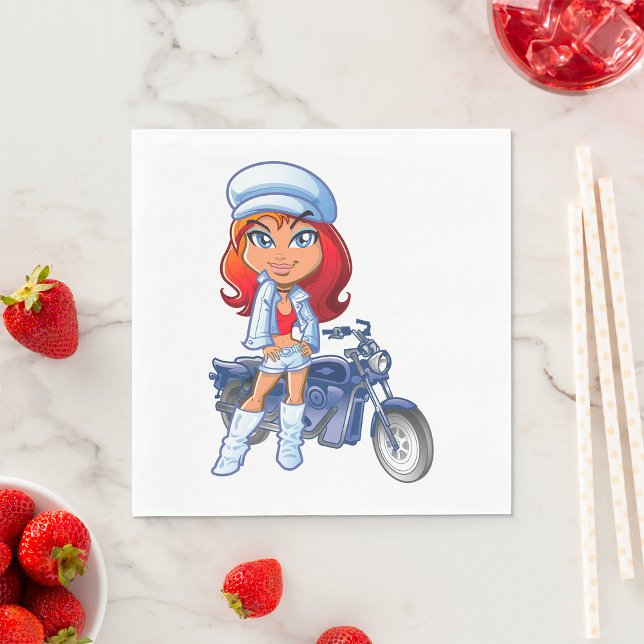Sassy Biker Girl mit Rotem Haar und Motorrad Serviette (Von Creator hochgeladen)
